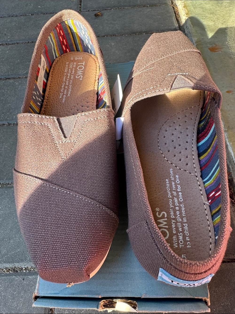 TOMS Women's Grey Canvas Slip-On Moccasins with Multicolor Stripe Lining
